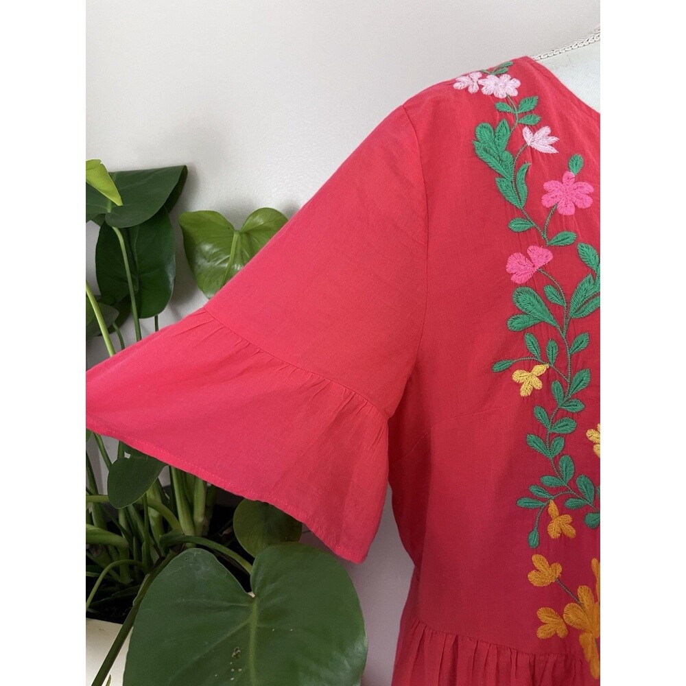 Crown & Ivy Hot Pink Floral Embroidered Boho Cottagecore Babydoll Dress XL - Picture 7 of 9